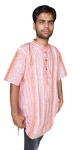 Men Kurta Short Sleeve Indian Cotton Casual Wear Printed Indian T-Shirt  - £26.30 GBP