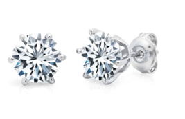 Authentic Crislu Solitaire Brilliant Cut 6-Prong Stud Earrings in Platinum - £73.59 GBP