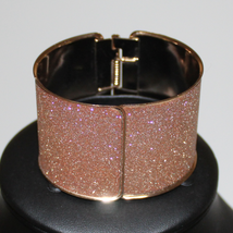 Rose Gold Tone Glitter Wide Spring Cuff Bangle Bracelet BarbieCore Glitzy - £18.18 GBP