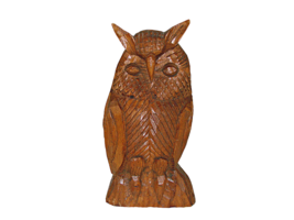 Vintage Handcrafted Wooden Sculpture Statue Art Home Decor Owl Figurine 12&quot; Tall - $63.65