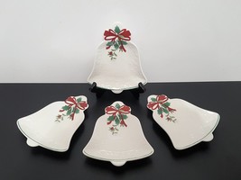 NEW Set of 4 Pfaltzgraff Christmas Bell Appetizer Plates 7&quot; L x 5-3/4&quot; W Stonewa - £39.44 GBP