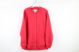 Vintage 90s Streetwear Womens Medium Blank Full Button Sweatshirt Jacket... - $39.55