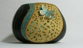 Contemporary Santa Fe Gourd Art Hand Painted and Carved Latice, Metal Attachment - £43.82 GBP