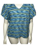 Coldwater Creek XL Top Blue Green Chevron Stripe Dolman Sleeves Short Sl... - $13.88