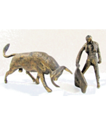 Antique Brass Coated Bronze Bullfighter and Bull Bullfighting Sculptures  - $246.51