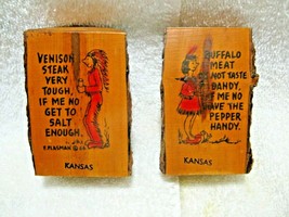 Vintage 1960&#39;s Collectible Rare KANSAS Wooden Salt&amp;Pepper Shaker Indian Cartoon! - £31.41 GBP