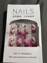 24 Pcs, Short Maroon, Press on Nails Basket-weave Design - $7.96