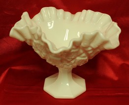Vintage Westmoreland Paneled Ruffle White Milk Glass Pedestal Candy Dish Bowl 6&quot; - £19.97 GBP