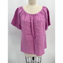 Crown Linen Designs Short Sleeve Peasant Blouse Sz L Pale Purple Shirt Top - $39.20