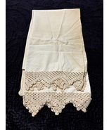 Pair of Vintage White Pillowcases with Crocheted Trim - £19.12 GBP