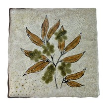 Vintage Ceramic Tile 1970&#39;s Earthtone Brown Leaves Green Flowers 6 x 6 in - £19.38 GBP