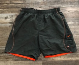 Nike Mens Medium Gray &amp; Orange Lined Briefed Swim Swimming Trunks - £13.21 GBP