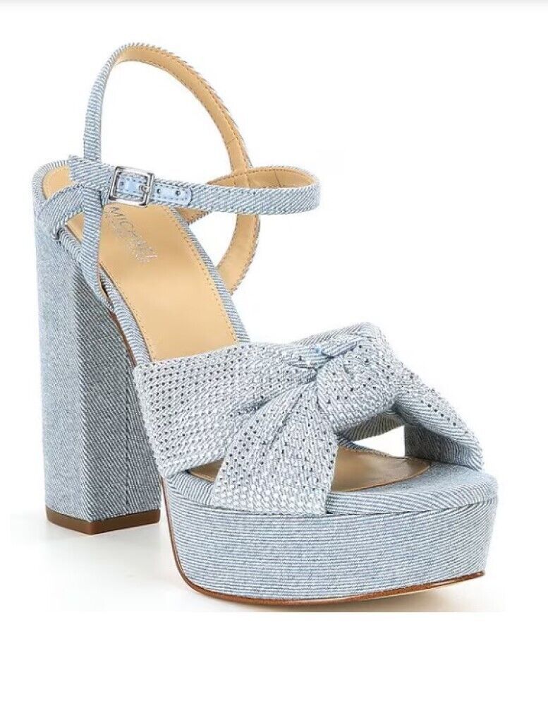 New Michael Kors Women's Josie Rhinestone Denim Platform Sandal Blue Variety Szs