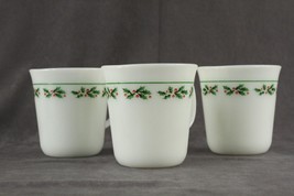 3PC Corning Corelle Winter Holly Days Christmas Holiday Mugs Milk Glass Cups - £16.20 GBP