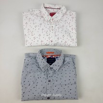 (Lot Of 2) Denim &amp; Flower Shirt Large Blue White Short Sleeve Button Up ... - $19.79