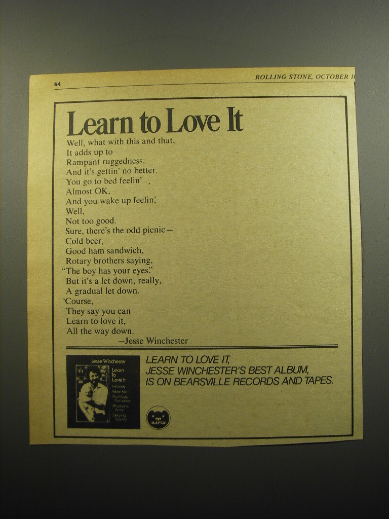 1974 Jesse Winchester Learn to Love it Album Advertisement - $18.49