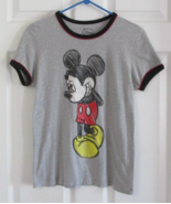 DISNEY &quot;Mickey Mouse&quot; Retro Ringer Style T-Shirt (LG) Grey w/ Red/Black ... - $24.36 CAD