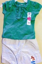 Garanimals Summer Outfit Toddler Girls 12 Month Green Shirt Khaki Shorts... - $8.86