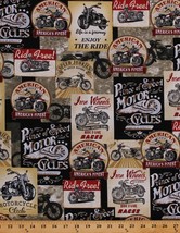 Cotton Motorcycles Vintage-look Bikers Cotton Fabric Print by the Yard D652.13 - £12.74 GBP