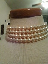 VINTAGE NECKLACE 4 ROW FAUX CREAMY PEARL CHOKER DOG COLLAR GOLDEN SPACER... - £22.03 GBP