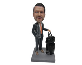 Custom Bobblehead Businessman Ready To Board The Plane With 2 Carry On Suitcases - £69.58 GBP