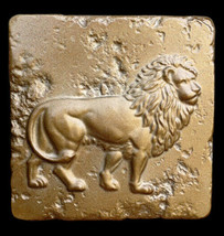 Standing Roman Lion Relief sculpture plaque Tile in Bronze Finish - $14.84