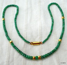 emerald gemstone faceted beads necklace strand with gold beads - £186.94 GBP