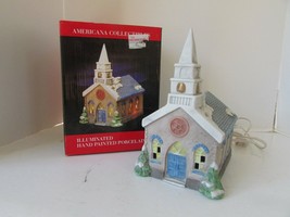 VILLAGE  VELVET TOUCH STEEPLE CHURCH BUILDING 1990 PORCELAIN AMERICANA 8... - $246.97 MXN