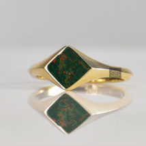 Minimalist Bloodstone Signet Ring For Unisex Gold Vermeil Gemstone Ring For Boys - £51.06 GBP