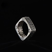 New Silver Men's Ring Retro Square Round Pangu Trend Personality Domineering Han - £11.31 GBP