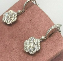 14K Plaqué or Blanc 1.50 CT Rond Simulé Diamant Drop&amp;dangle Boucles D&#39;Oreilles - £47.08 GBP