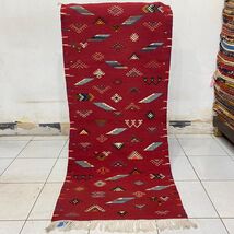 Handwoven Kilim Runner Rug: Moroccan Akhnif Rug, Tribal Design - $501.50