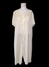 Vanity Fair Nylon Button Up Midi Nightgown Size XL Lace Trim Cream Cottagecore  - £14.84 GBP