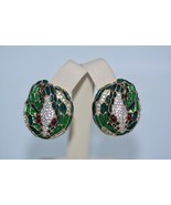 Vintage JUDITH LEIBER Gold Crystal Accent Green Enamel Coiling Snake Ear... - £367.47 GBP