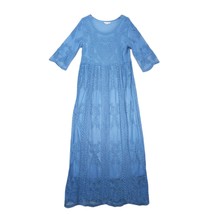 TEA N ROSE Women&#39;s ML Long Blue Crochet Lace Sheer Overlay Maxi Dress, Cottage - $33.87