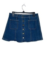 Altard State Women&#39;s Denim Mini Skirt Button Up A-Line Jean Hi-Waist Blue Medium - £15.79 GBP