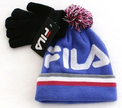 Fila Purple Knit Cuff Pom Beanie &amp; Stretch Gloves Youth Boy&#39;s 8-20 NWT - £17.76 GBP