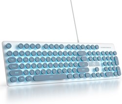 Typewriter Keyboard 104-Key Punk Gaming Retro Keyboard Led Ice Blue, Blue - £25.20 GBP