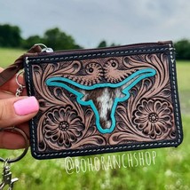 Longhorn Western Cowhide Tooled Leather Keychain Wallet - $23.76