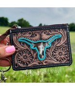 Longhorn Western Cowhide Tooled Leather Keychain Wallet - $441.93 MXN
