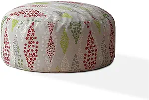 24&quot; Green And Red Cotton Round Polka Dots Pouf Ottoman - $205.99