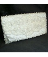 Vintage 50s Evening Bag White Clutch Purse Hand Beaded Iridescent Sequin... - £22.58 GBP