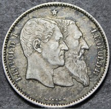 Belgium Franc, 1880 Silver~RARE~50th Anniversary Independence~Excellent~Free Shi - £82.24 GBP