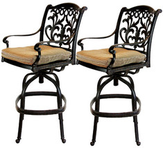 Patio outdoor living cast aluminum bar stools set of 2 swivel Flamingo Bronze. - £585.99 GBP