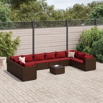 11 Piece Patio Lounge Set with Cushions Brown Poly Rattan - €1.278,94 EUR