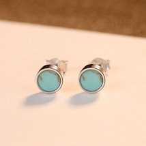 CZCITY Round Turquoise Stud Earrings for Women Anniversary 925 Sterling Silver F - £7.51 GBP