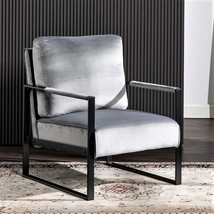 Mid-Century Modern Accent Chair: Grey Velvet, Metal Frame Armchair - $2,447.37 MXN