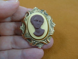 CA1-81 Rare African American LADY ivory + milk chocolate resin CAMEO Pin Pendant - £25.40 GBP