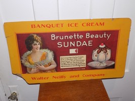Vintage Banquet Ice Cream Brunette Beauty Sundae Cardboard Sign - €101,05 EUR