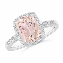 ANGARA Rectangular Cushion Morganite Halo Engagement Ring for Women in 14K Gold - £906.73 GBP